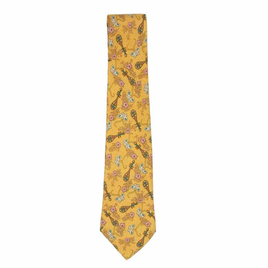 HERMES エルメス 総柄 シルク ネクタイ イエロー系【中古】