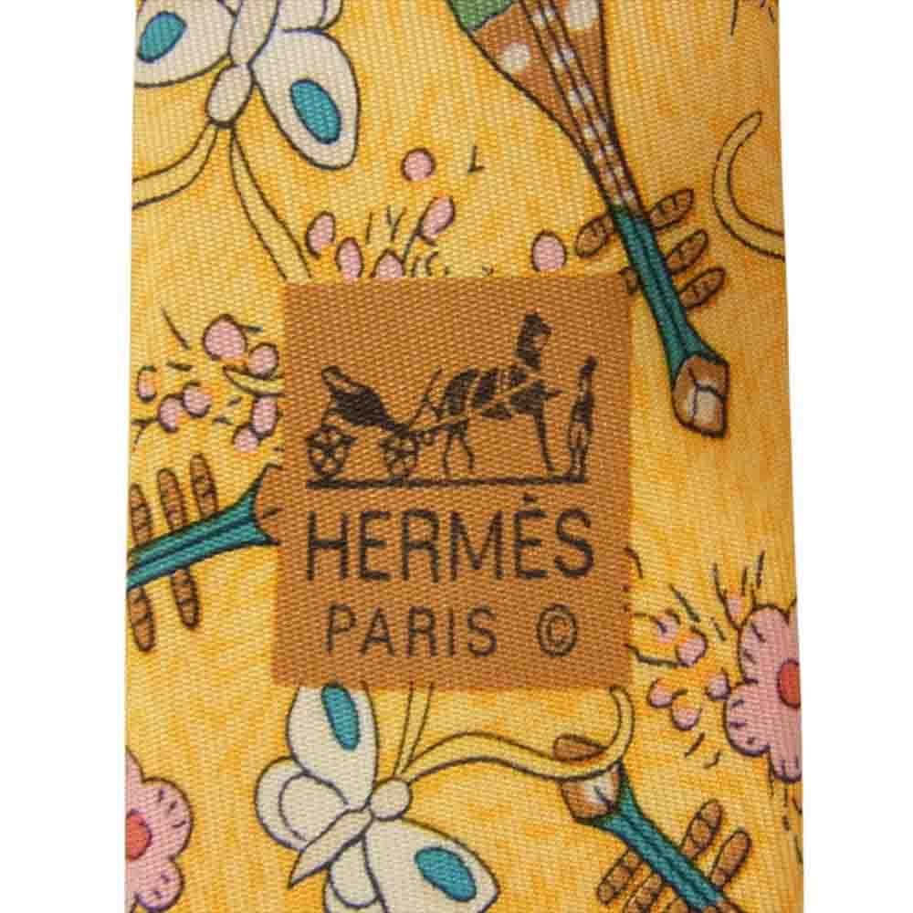 HERMES エルメス 総柄 シルク ネクタイ イエロー系【中古】