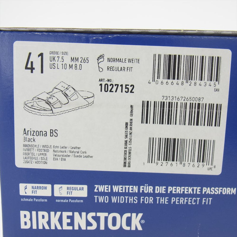 BIRKENSTOCK ビルケンシュトック Arizona BS アリゾナ サンダル ブラック スエード ブラック系 41【極上美品】【中古】