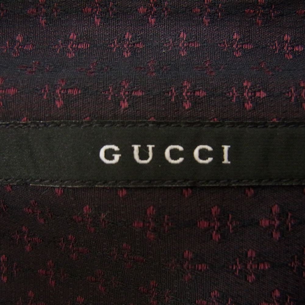 GUCCI グッチ イタリア製 総柄刺繍 長袖 ドレス シャツ ワインレッド系 39【中古】