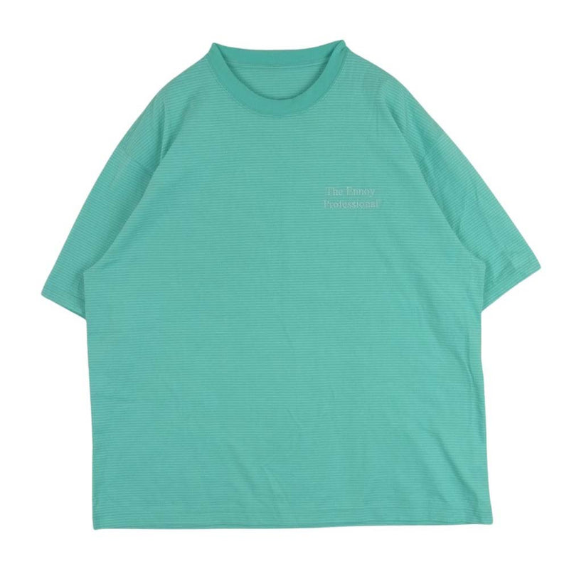 The Ennoy Professional ザ エンノイ プロフェッショナル 23SS Border T-Shirt MINT BLUE WHITE ロゴ刺繍 ボーダー 半袖 Tシャツ ミントブルー系 L【中古】