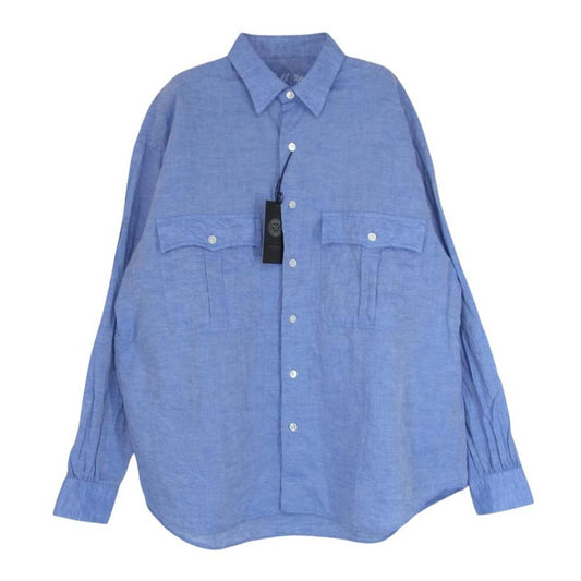 PORTER CLASSIC ポータークラシック PC-016-2765-0040-0012 ROLL UP LINEN COTTON SHIRT CANCLINI ロールアップ リネン コットン シャツ ブルー系 S【極上美品】【中古】