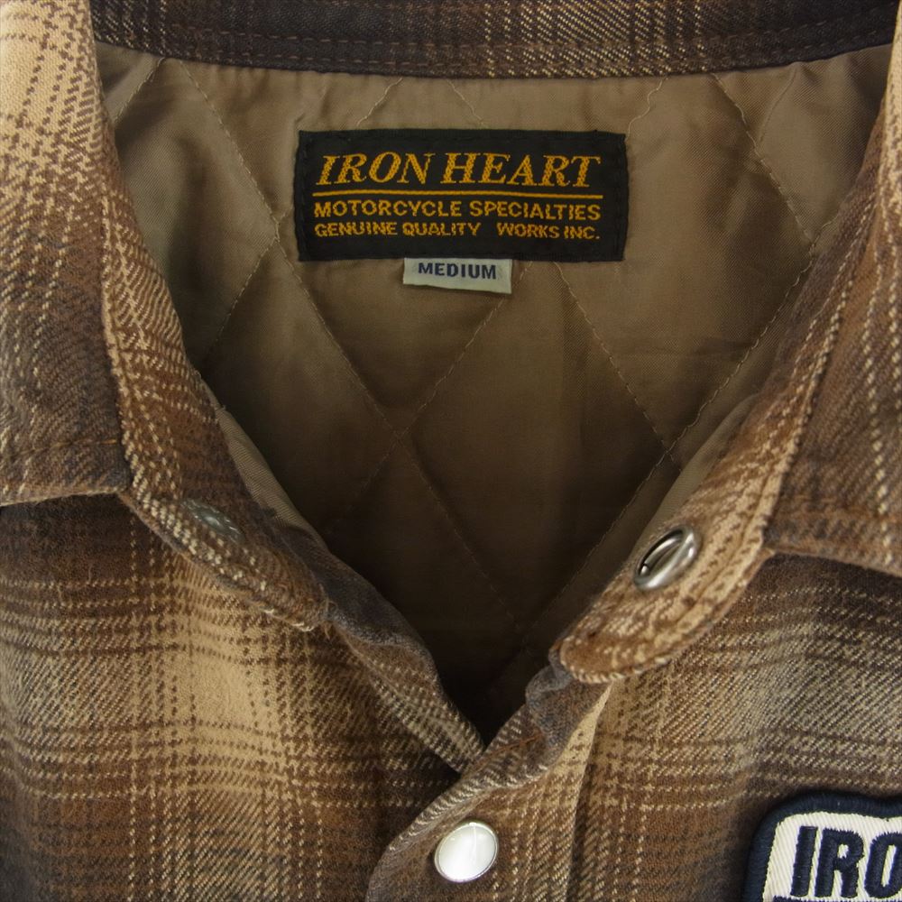 IRON HEART アイアンハート ワッペン  裏地キルティングライナー付き ウェスタン チェック 長袖 シャツ ブラウン系 M【中古】