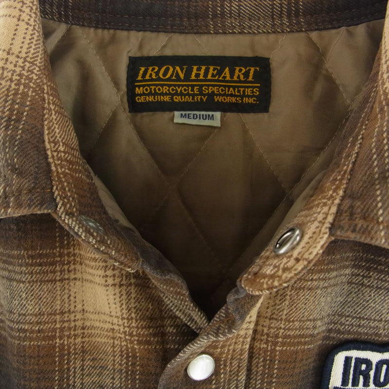 IRON HEART アイアンハート ワッペン  裏地キルティングライナー付き ウェスタン チェック 長袖 シャツ ブラウン系 M【中古】