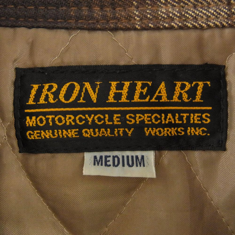 IRON HEART アイアンハート ワッペン  裏地キルティングライナー付き ウェスタン チェック 長袖 シャツ ブラウン系 M【中古】