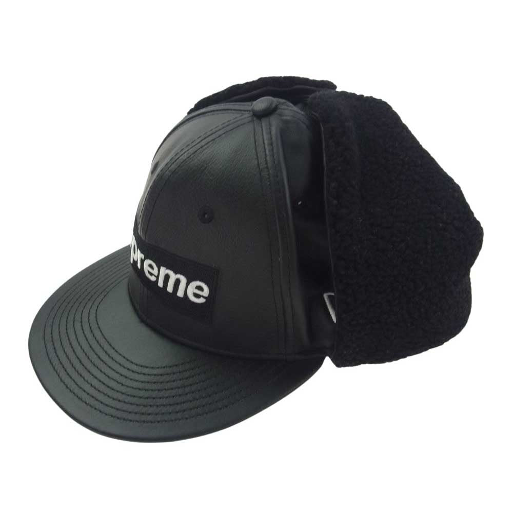 Supreme シュプリーム 22AW Leather Earflap Box Logo New Era レザー イヤフラップ ボックス ロゴ ニューエラ フライト キャップ 帽子 ブラック系 61.5cm 【中古】