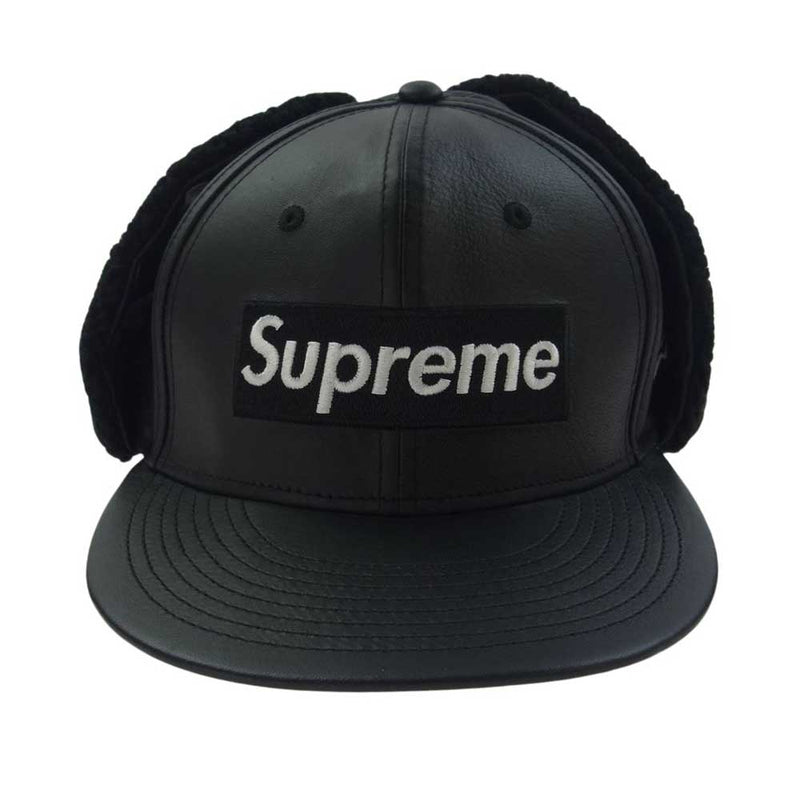 Supreme シュプリーム 22AW Leather Earflap Box Logo New Era レザー イヤフラップ ボックス ロゴ ニューエラ フライト キャップ 帽子 ブラック系 61.5cm 【中古】