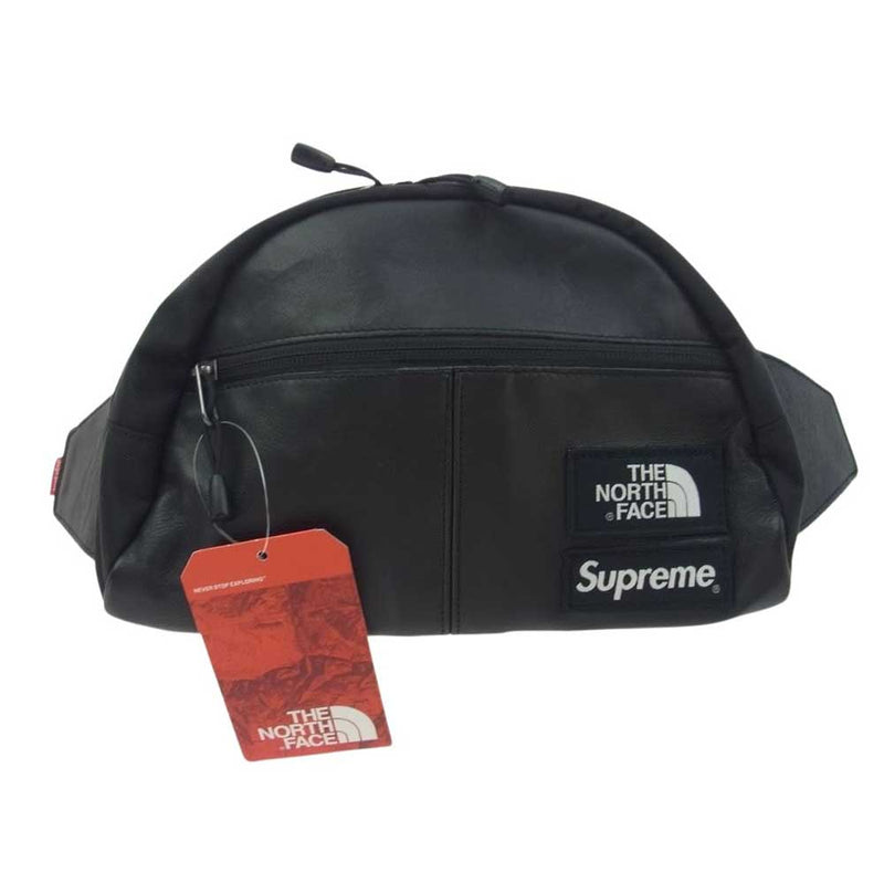 Supreme シュプリーム 17AW NF0A3G72 ×The North Face ノースフェイス Leather Roo ll Lumbar Pack?レザー ルー ランバー パック ボディー ショルダー ウエスト バッグ ブラック系【美品】【中古】