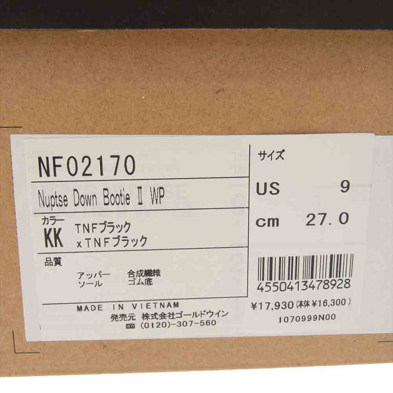 THE NORTH FACE ノースフェイス NF02170 Nupste Down Bootie Ⅱ WP ブーツ ヌプシ ダウン ブーティ II ブラック系 27cm【中古】