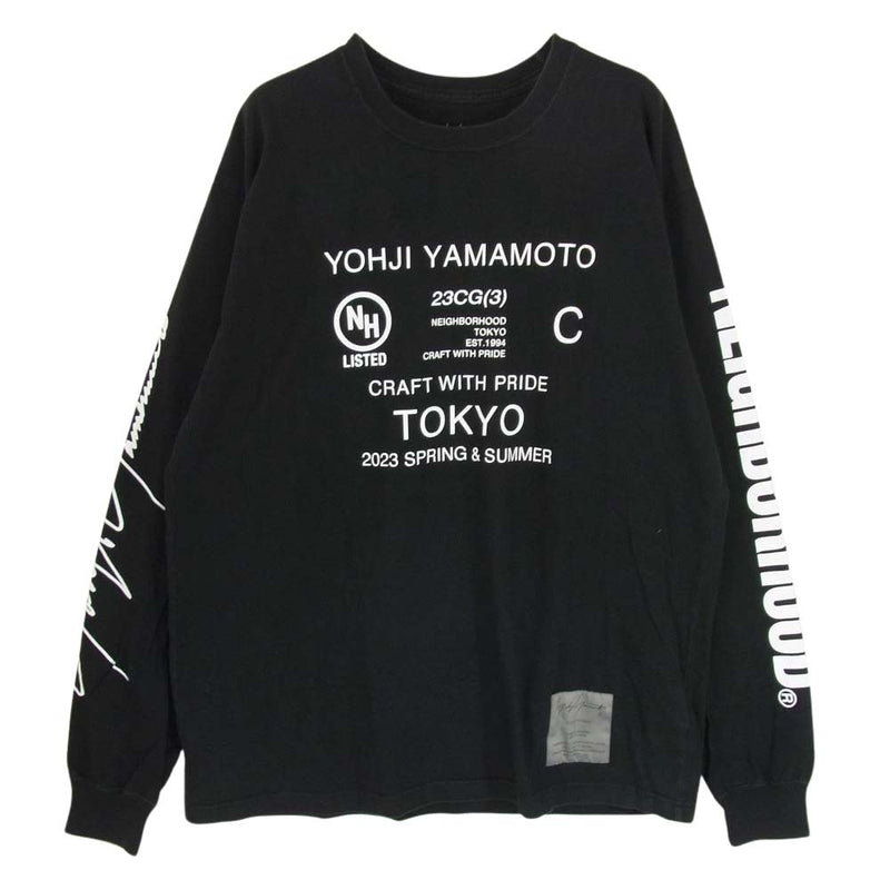 NEIGHBORHOOD ネイバーフッド 23SS HZ-T63-288 × Yohji Yamamoto POUR HOMME ヨウジ ヤマモトプールオム YN.CREW NECK LS ロングスリーブ 長袖 Tシャツ ブラック系 L【中古】