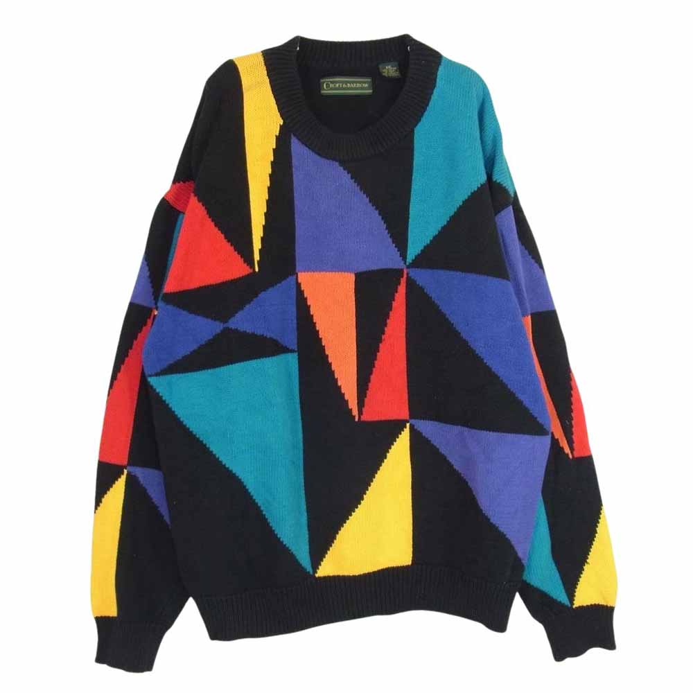 クロフト＆バロー クルーネック 総柄 コットン ニット XXL【中古】