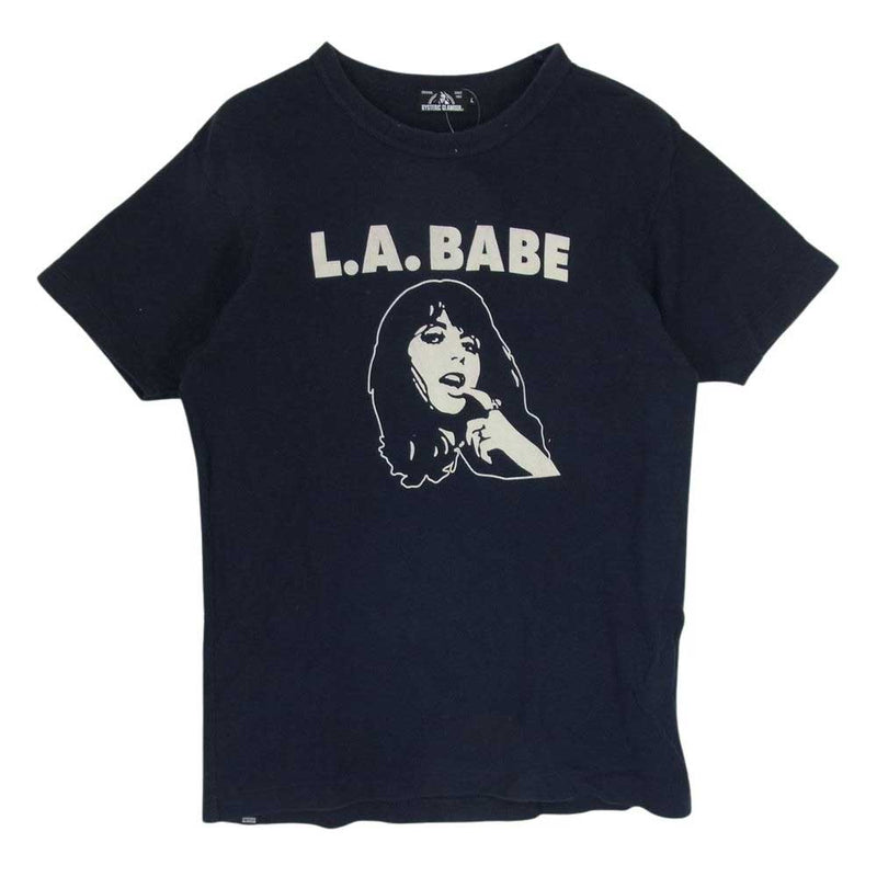 HYSTERIC GLAMOUR ヒステリックグラマー 02183CT20 L.A.BABE ロゴ ガール プリント 半袖 Tシャツ ネイビー系 L【中古】