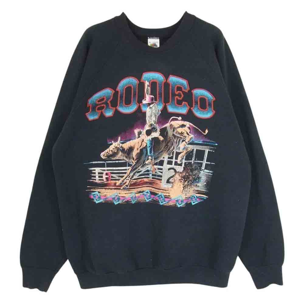ヴィンテージ USA製 90s FRUIT OF THE LOOM フルーツオブザルーム タグ RODEO ロデオ ロゴ プリント スウェット ブラック系 XL【中古】