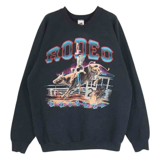 ヴィンテージ USA製 90s FRUIT OF THE LOOM フルーツオブザルーム タグ RODEO ロデオ ロゴ プリント スウェット ブラック系 XL【中古】