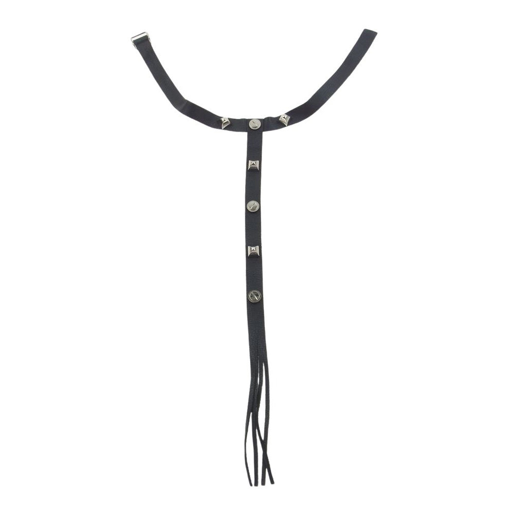 Yohji Yamamoto ヨウジヤマモト UB-A99-950 syte サイト レザー スタッズ装飾 フリンジ チョーカー ストラップ ブラック系 シルバー系【中古】