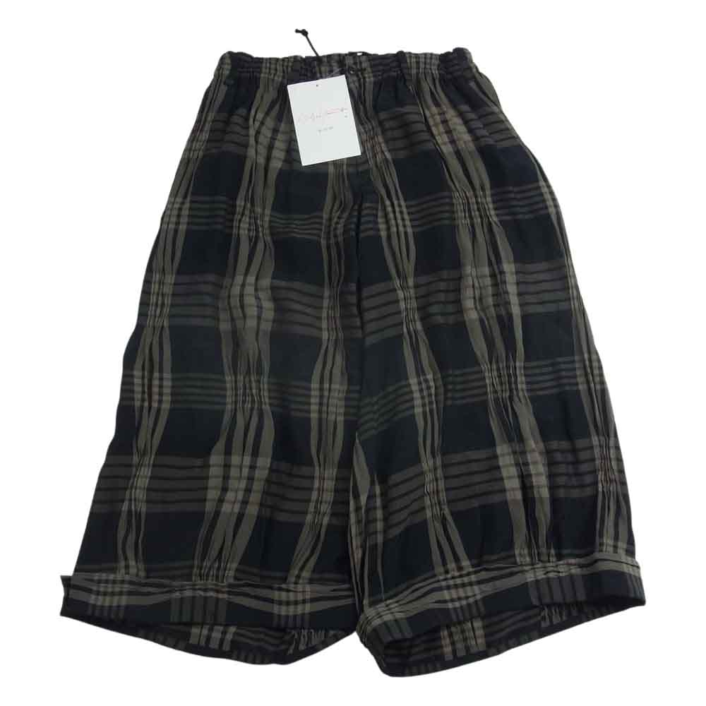 Yohji Yamamoto +NOIR ヨウジヤマモト プリュス ノアール 20SS NN-P18-233 キュプラアセテート チェックプリーツ シャーリング ワイド パンツ ブラック系 1【中古】
