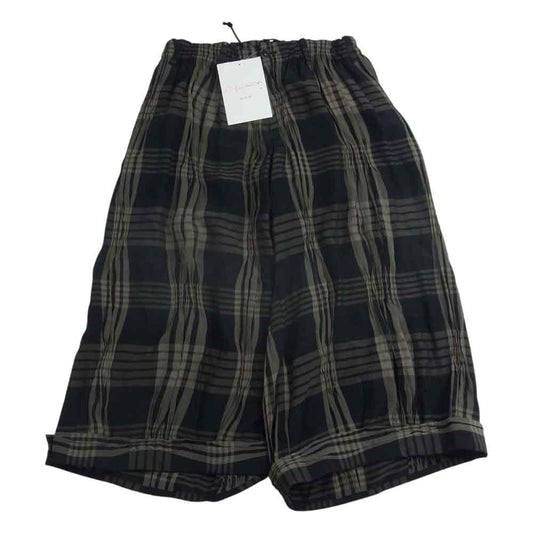 Yohji Yamamoto +NOIR ヨウジヤマモト プリュス ノアール 20SS NN-P18-233 キュプラアセテート チェックプリーツ シャーリング ワイド パンツ ブラック系 1【中古】