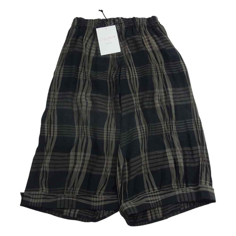 Yohji Yamamoto +NOIR ヨウジヤマモト プリュス ノアール 20SS NN-P18-233 キュプラアセテート チェックプリーツ シャーリング ワイド パンツ ブラック系 1【中古】