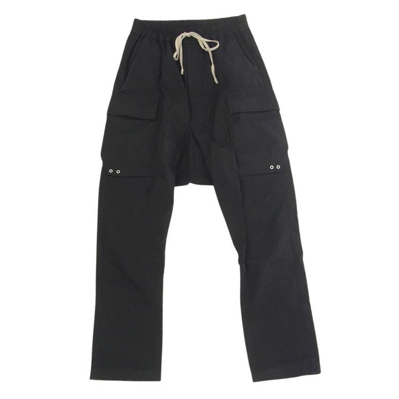 Rick Owens リックオウエンス 22AW RU02B2379-TE STROBE期 CARGO LONG サルエル ドローコード カーゴ ロング パンツ TE素材 ブラック系 46【中古】