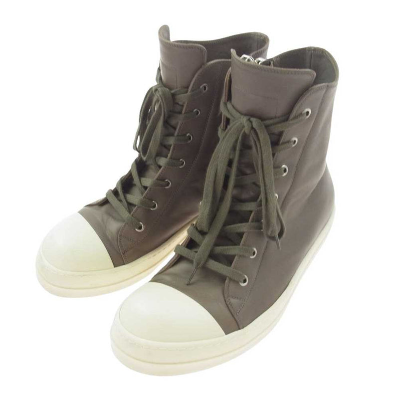 Rick Owens リックオウエンス 22AW RU02B2890 RAMONES SNEAKERS ラモーンズ ハイカット スニーカー DUST MILK ブラウン系 42【中古】