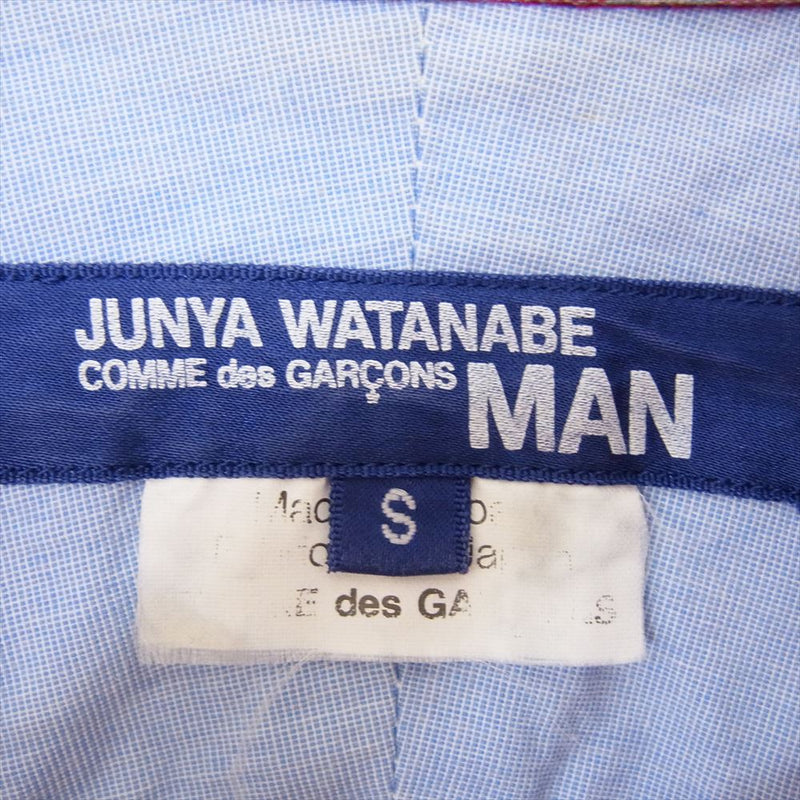 JUNYA WATANABE COMME des GARCONS MAN ジュンヤワタナベコムデギャルソンマン AD2010 WF-B012 異素材切替 デニム切替 チェック 長袖 シャツ ブルー系 レッド系 S【中古】