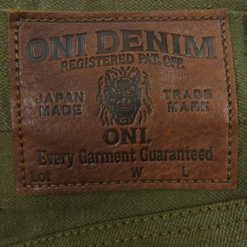 ONI DENIM 鬼デニム ONI-246-OLOL 12oz 縦緯先染め硫化 ニートストレート デニム パンツ オリーブ系 34【極上美品】【中古】