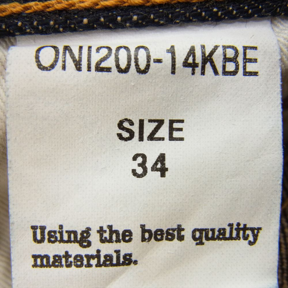 ONI DENIM 鬼デニム ONI200-14KBE 初代鬼デニム 14oz 緯糸ベージュ ワイドストレート インディゴブルー系 34【極上美品】【中古】