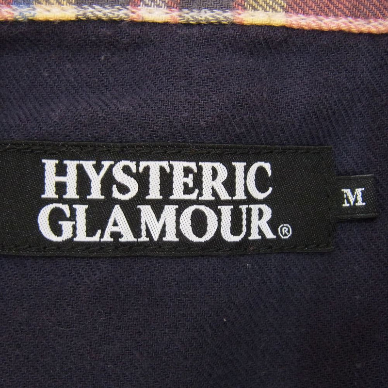 HYSTERIC GLAMOUR ヒステリックグラマー 0223AH02 フェイクレイヤード チェック切替 長袖 シャツ ネイビー系 オレンジ系 M【中古】