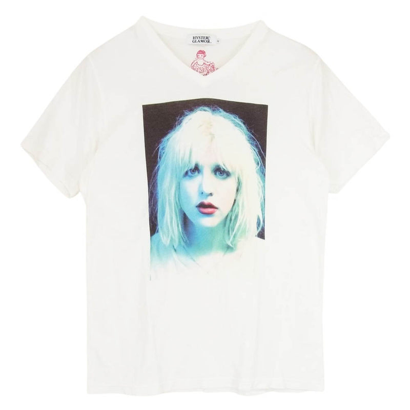 HYSTERIC GLAMOUR ヒステリックグラマー 0243CT16 COURTNEY LOVE コートニーラブ Vネック フォトプリント 半袖 Tシャツ ホワイト系 M【中古】