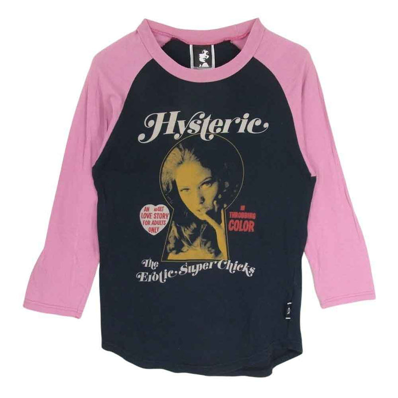 HYSTERIC GLAMOUR ヒステリックグラマー 4CL-34B1 HG ラグランスリーブ 長袖 Tシャツ ロンT ピンク系 ネイビー系 S【中古】