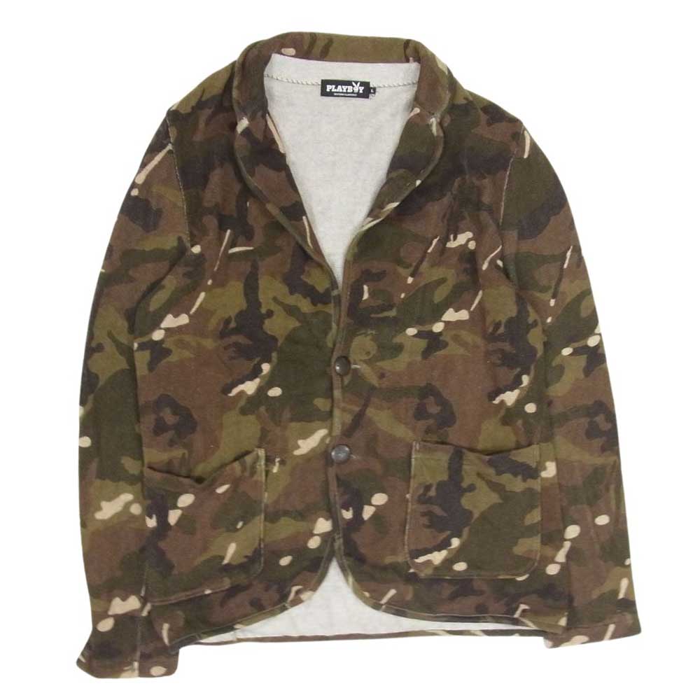 HYSTERIC GLAMOUR ヒステリックグラマー 1241NJ01 PLAYBOY プレイボーイ CAMO JACKET カモフラ テーラード ニット ジャケット カーキ系 L【中古】