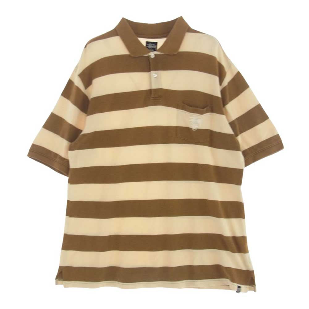 STUSSY ステューシー 00s 半袖 ボーダー ポロシャツ ベージュ系 L【中古】