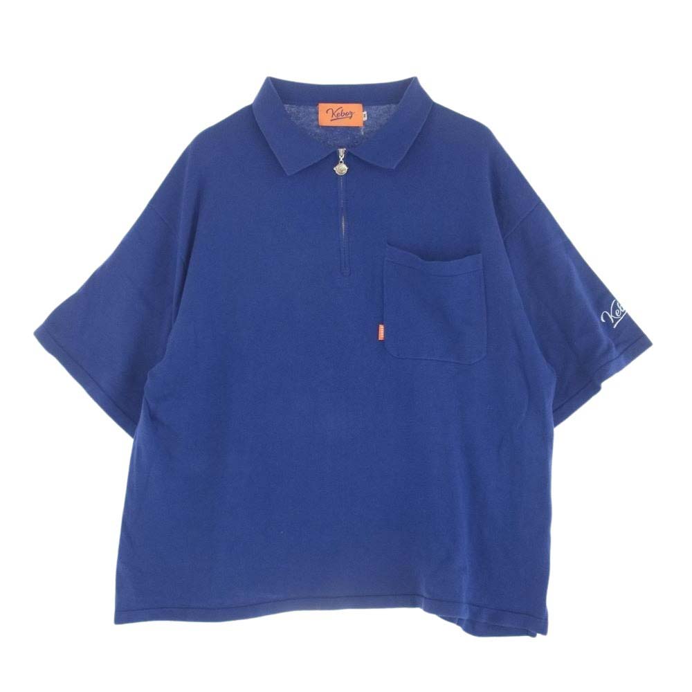 ケボズ ハーフジップ ニット 半袖 ポロシャツ ブルー系 M【中古】