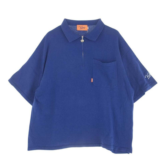 ケボズ ハーフジップ ニット 半袖 ポロシャツ ブルー系 M【中古】