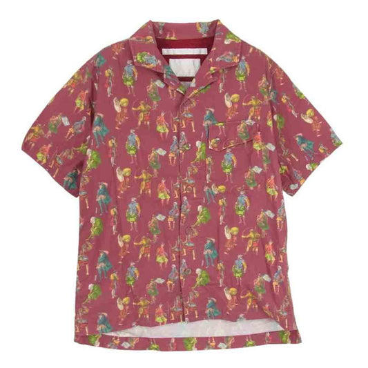 WHITE MOUNTAINEERING ホワイトマウンテニアリング 13SS WM1371118 騎士デザイン 総柄 半袖 オープンカラー シャツ エンジ系【中古】