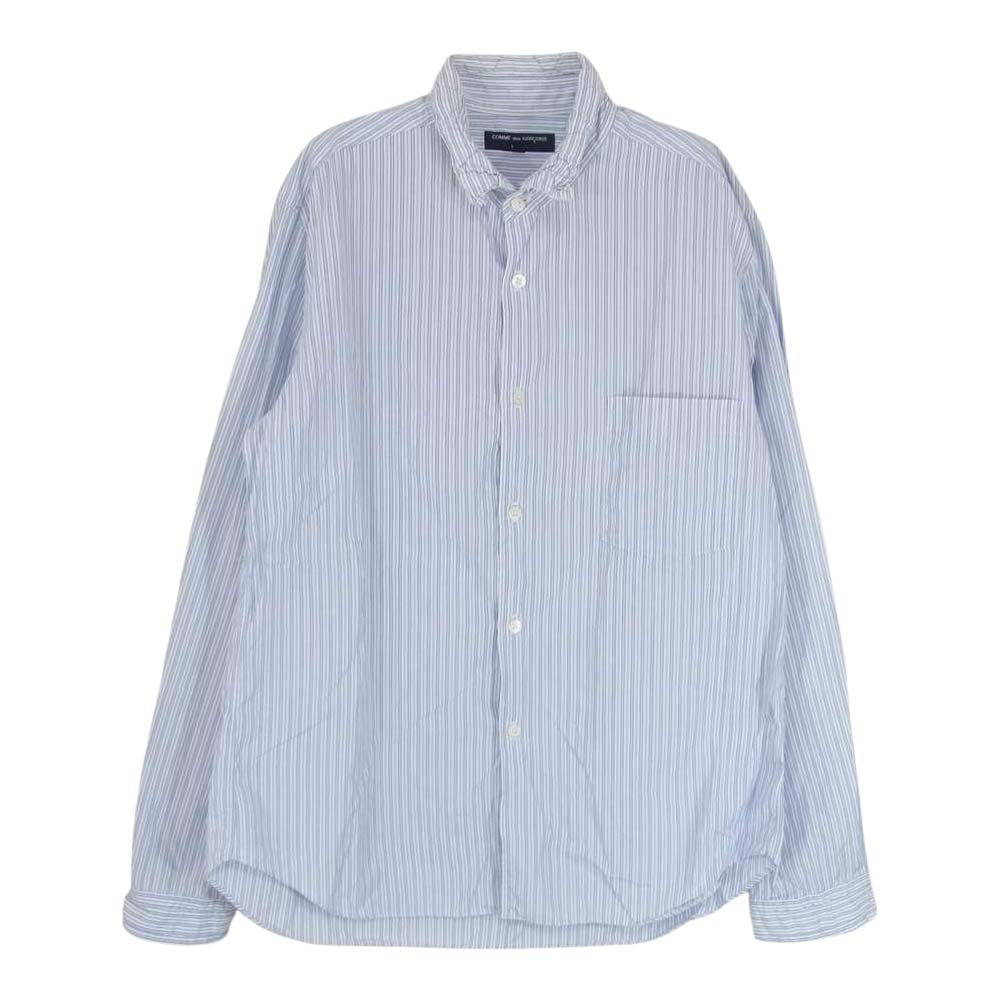 COMME des GARCONS HOMME コムデギャルソンオム AD2007 HT-B050 キルティングカラー 綿ストライプ 長袖 シャツ ブルー系 S【中古】
