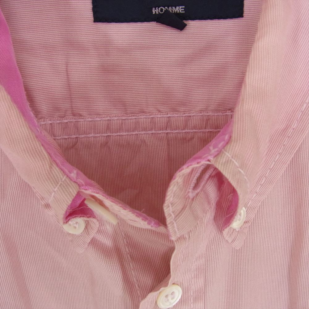 COMME des GARCONS HOMME コムデギャルソンオム AD2007 HC-B017 後染め パッカリング ボタンダウン 長袖 シャンブレー シャツ ピンク系 S【中古】