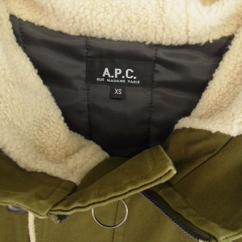 A.P.C. アーペーセー 1AC0031-H02031-12H N-3Bタイプ ファーフード付き モッズコート カーキ系 XS【中古】