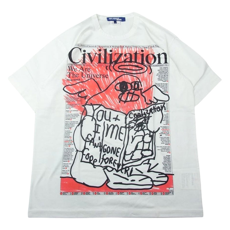 JUNYA WATANABE COMME des GARCONS MAN ジュンヤワタナベコムデギャルソンマン WE-T003 CIVILIZATION グラフィックプリント 半袖Ｔシャツ ホワイト系 L【極上美品】【中古】