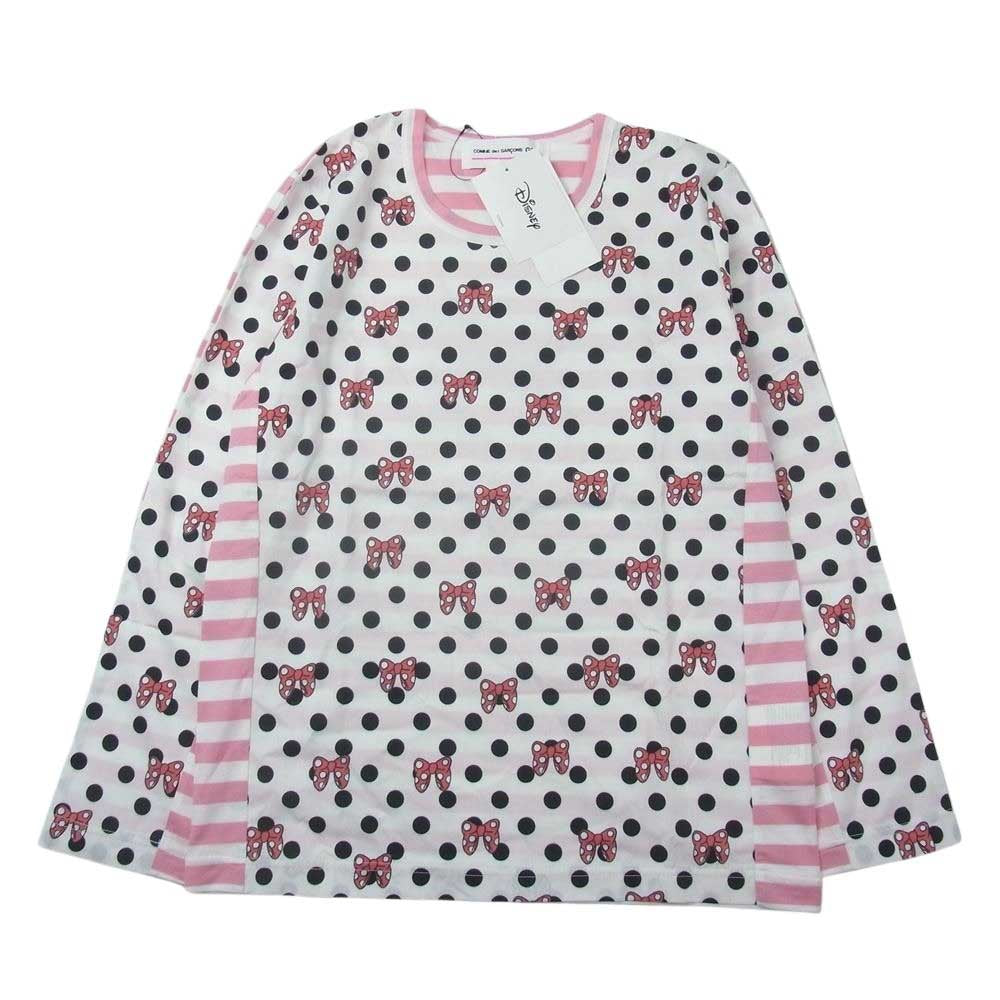 コムデギャルソンガール 20SS NE-T006-051 DISNEY ディズニー ドット ボーダー 切替 長袖Ｔシャツ ピンク系 ホワイト系 XS【極上美品】【中古】