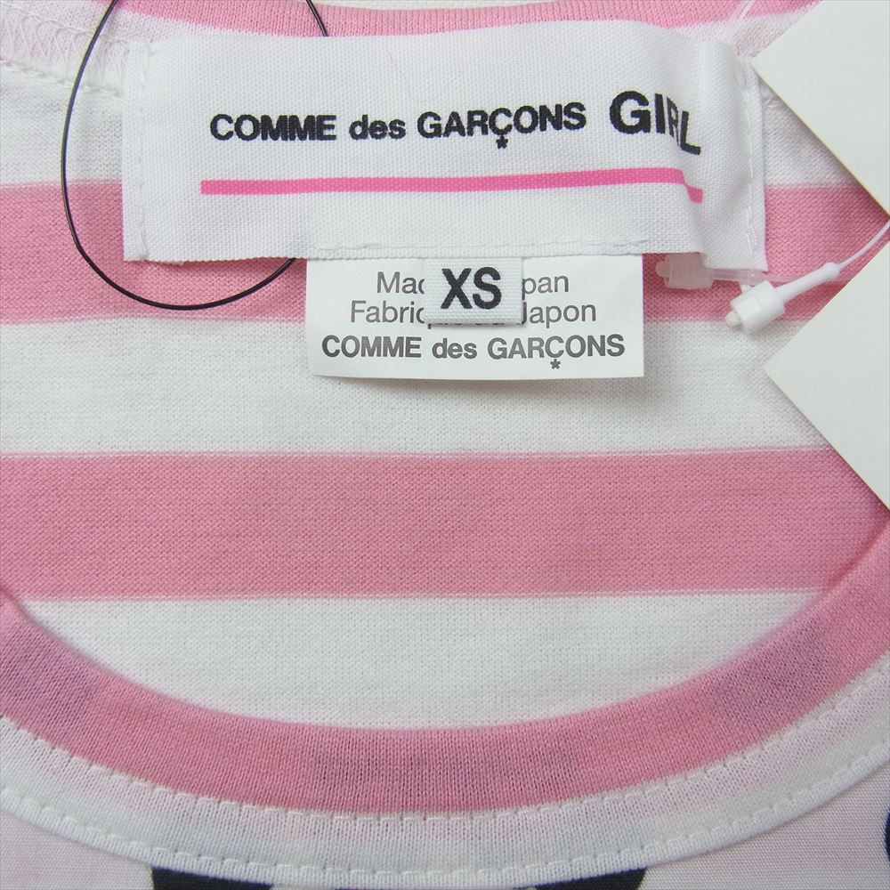 コムデギャルソンガール 20SS NE-T006-051 DISNEY ディズニー ドット ボーダー 切替 長袖Ｔシャツ ピンク系 ホワイト系 XS【極上美品】【中古】