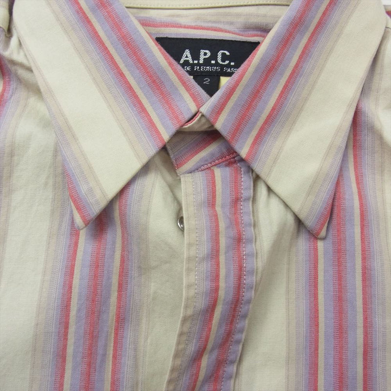 A.P.C. アーペーセー ストライプ スナップボタン ボタンダウン 半袖 シャツ 2【中古】