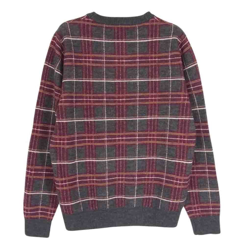 FRED PERRY フレッドペリー チェック柄 ウール リブ ニット セーター グレー系 エンジ系 S【中古】