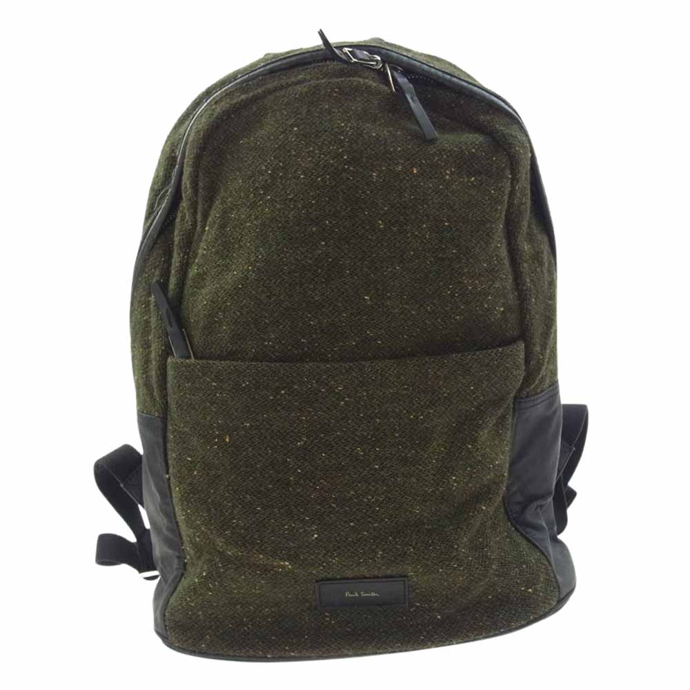 Paul Smith ポール・スミス ツイード ナイロンコーティング レザー切替 リュックサック バックパック グリーン系【中古】