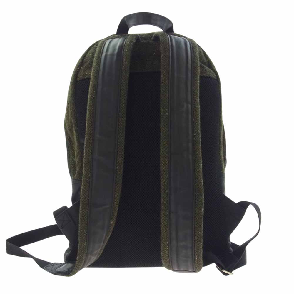 Paul Smith ポール・スミス ツイード ナイロンコーティング レザー切替 リュックサック バックパック グリーン系【中古】