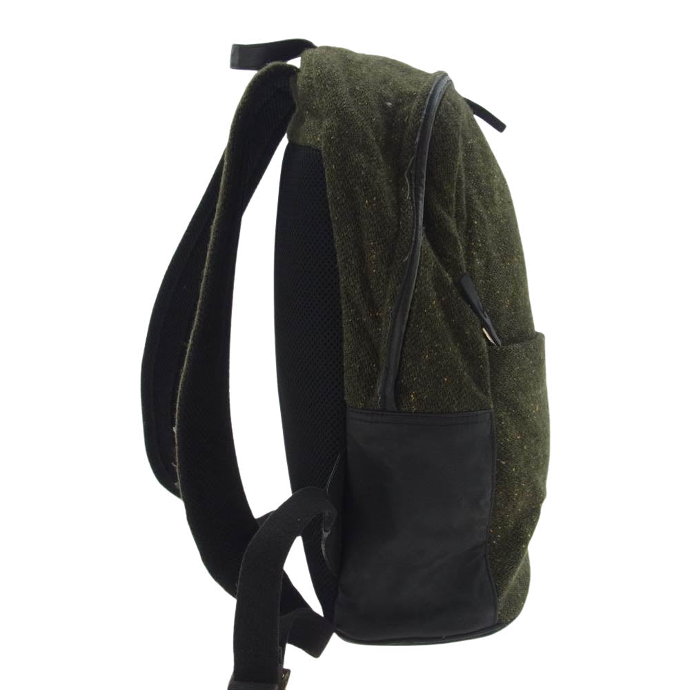 Paul Smith ポール・スミス ツイード ナイロンコーティング レザー切替 リュックサック バックパック グリーン系【中古】