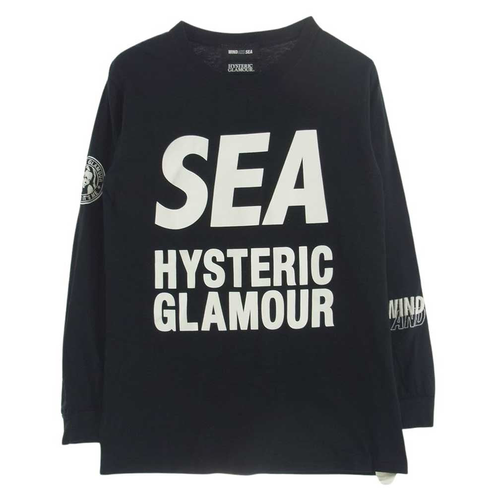 HYSTERIC GLAMOUR ヒステリックグラマー 19AW WDS HYS-04 WIND AND SEA ウィンダンシー  ロゴ プリント 長袖 Tシャツ ブラック系 S【中古】