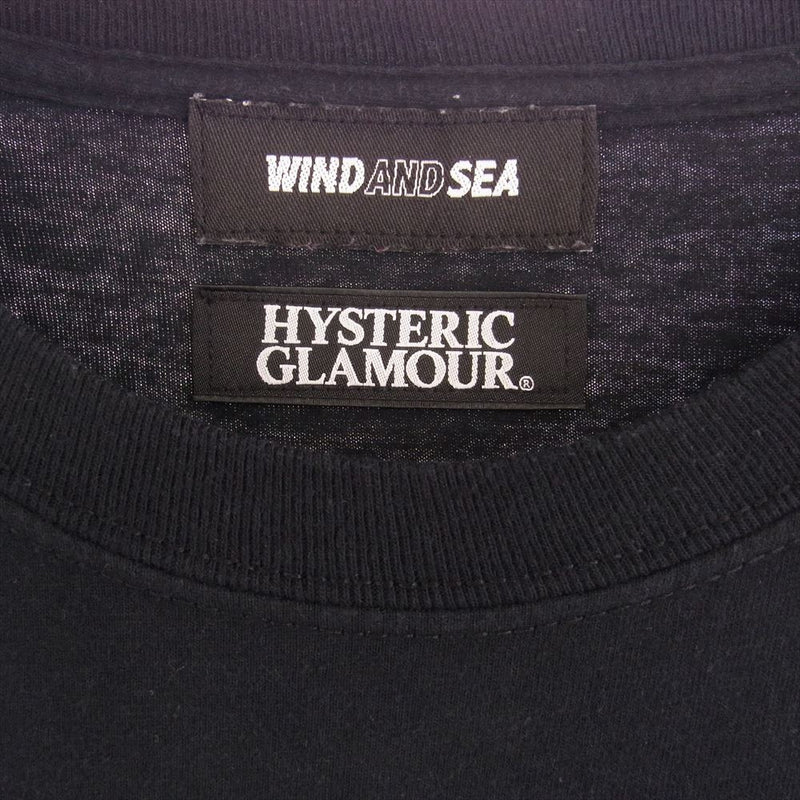 HYSTERIC GLAMOUR ヒステリックグラマー 19AW WDS HYS-04 WIND AND SEA ウィンダンシー  ロゴ プリント 長袖 Tシャツ ブラック系 S【中古】