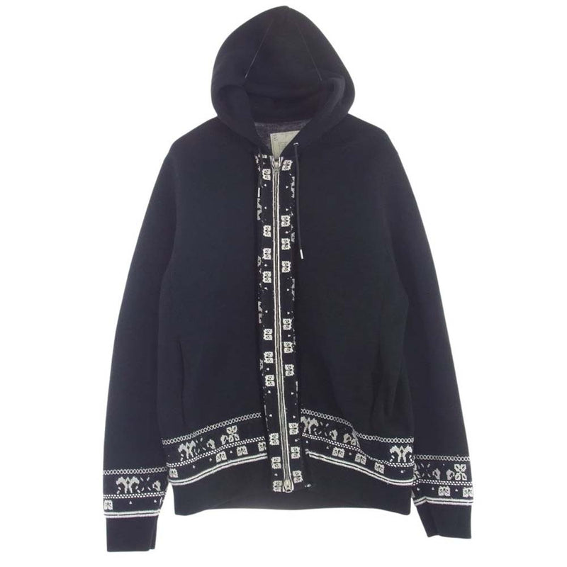 Sacai サカイ 19-02100M チロリアン テープ 刺繍 ジップ パーカー フーディー スウェット ブラック系 3【中古】