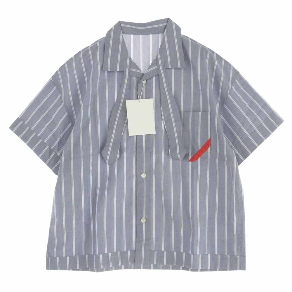 フィンガリン PD-232-FALST-BAGGAGE ボウタイカラー ストライプ 半袖 ストライプ ショートスリーブ シャツ ライトブルー系 M【新古品】【未使用】【中古】